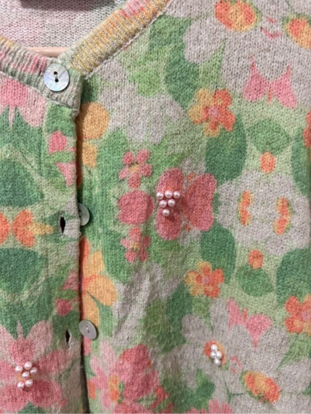 ZARA Floral Knit Cardigan Pearl Detail Size M - Picture 7 of 11